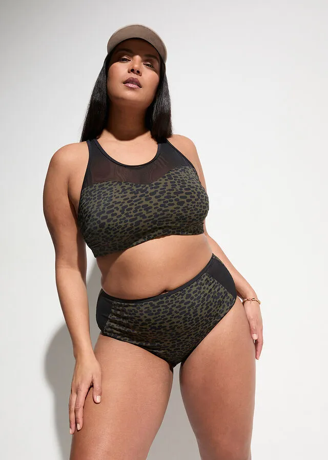 Bikini bustier (conjunto de 2 piezas) de poliamida reciclada con compartimentos para prótesis caqui/negro topos